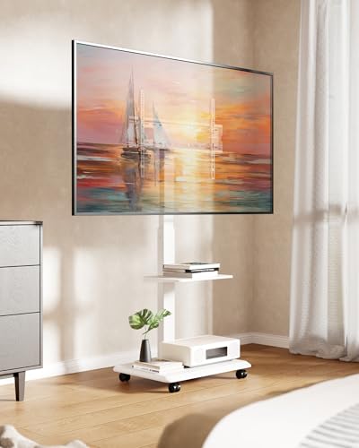 Image of Steel Base Rolling TV Stand for 32-75 inch TVs up to 110 lbs, White