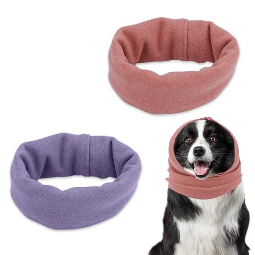 XIHIRCD 2pcs Dog Ear Muffs,Ear Wraps for Dogs Soft Dog Ear Cover Dog Snoods Quiet Ears for Dogs Neck and Ear Warmer Dog Ear Protection from Noise (Purple & Pink