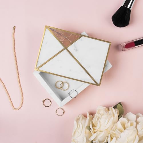 Gocraft White Marble Jewelry Box Organizer With Gold Geometric Inlay thumb #1