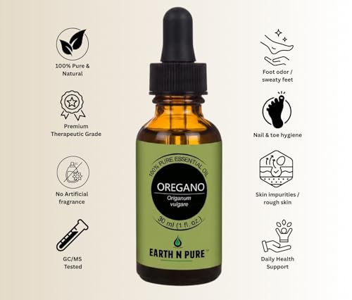 Image of Earth N Pure Oregano Essential Oil for Aromatherapy & Diffuser - 100% Pure Premium Oregano Oil with Natural Carvacrol - Herbal Essential Oil for DIY Blends - 30ml
