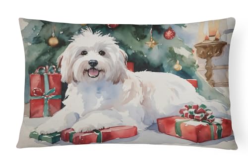 Caroline's Treasures DAC2639PW1216 Coton De Tulear Cozy Christmas Throw Pillow Machine Washable, Indoor Outdoor Decorative Pillow for Couch, Bed or Patio, 12HX16W