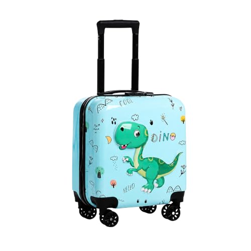 Image of Storite 18 Inches Dino Theme Kids Trolley Bag | Hard-Sided Polycarbonate Spinner Travel Suitcase Cabin Luggage for Vacation & Weekend Travel(Light Blue - 35 x 23 x 38 Cm)