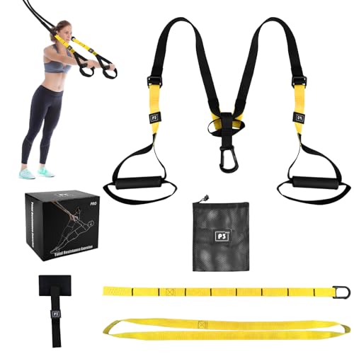 Noxtioanip Juego de Entrenamiento de Suspensión, Correas de Entrenamiento en Suspensión con Nclaje Puerta, Entrenamientos de Resistencia, para Entrenar en Interiores Exteriore, Negro y Amarillo