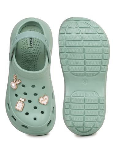 Image of ATHCO Roxxie Clogs For Women's|Girl's| Dual-Color Soft EVA Cushioned With Massage Footbed|Easy Wear with Adjustable Back Strap|Lightweight Platform Heels|Flexible|Breathable|Extra Soft Comfortable Anti-Skid Casual Mule|All-Season|Summer|Monsoon|Rain|Winter|Waterproof|Casual Slip-On Sandal with Cute Charms & Chunky Design|Indoor & Outdoor Wear|Trendy|Fashionable|Stylish|Shoes