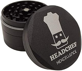 Headchef Hardcore Hexellence Ceramic Non-Stick Coated Metal Herb Grinder, 4 Piece, 62mm (Black)