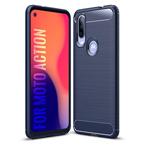 SCL Funda Moto One Action Funda Motorola One Action Funda, Exquisite Cubierta Protectora de Fibra de Carbono con Tecnología Antiarañazos y Absorción de Impactos para Motorola One Action (Azul)