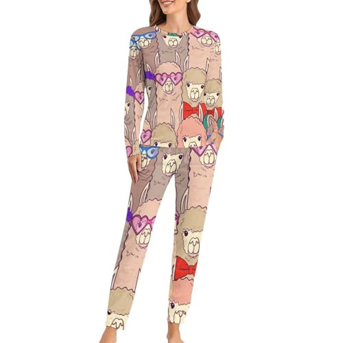 Pyjama femme avec t-shirt manches longues et pantalon mignon alpaga