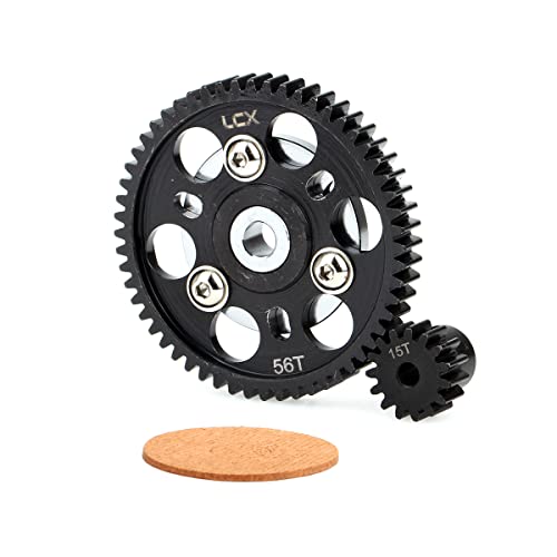 Lcx Racing 1/10Th Rc Crawler Car Hardened Steel 32P 56T Spur Gear W/ 15T Pinion Gear For Axial Scx10 Wraith #TOP2