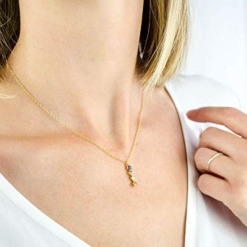 Dainty Custom Birthstone Bar Necklace • Personalized Birthstone Necklace for Women • Custom Mother\'s Necklace with Tiny Birthstones • Gold or Sterling Silver • Birthday Gift for Mom of 4 [3mmVERT] - Thumbnail 2