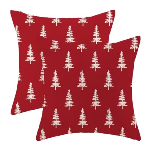 BETGINY Christmas Pillow Covers 18X18 Inch Pack of 2, Christmas Trees Decoration Throw Pillow Linen Farmhouse Xmas Winter Holiday Pillow Cases Cushion for Bedroom Home Sofa-Red