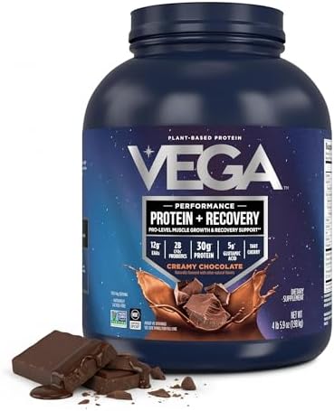 Vega Protein + Recovery, Chocolate – 30g Vegan Protein, Dairy & Gluten Free, Probiotics, NSF Certified, 1.98 kg (45 Servings)