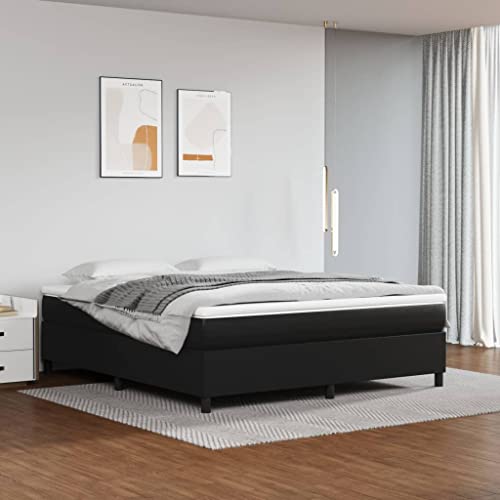 vidaXL Estructura de Cama, Somier de Matrimonio de Listones, Base de Cama Tapizada, Mueble para Dormitorio Hogar, Cuero Sintético Negro 180x200 cm