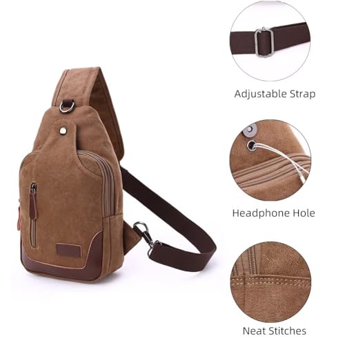 Canvas Sling Bag for Men Crossbody Chest Bag Casual Daypack Rucksack Small Crossbody Backpack with Adjustable Strap3