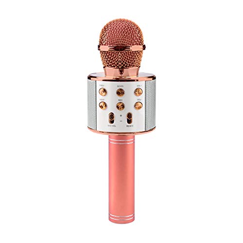 Wireless Bluetooth Karaoke Microphone, 3 in 1 Portable Microphone, Bluetooth Microphone and Speaker, Car Karaoke Microphone, Wireless Karaoke Microphone for Kids, Adults, Party, YouTube-Rose Gold