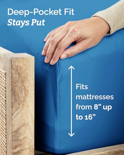 Image of Twin XL 4 Piece Sheet Set - College Dorm Room Essentials - Royal Blue | Ultra Soft Dorm Bedding Set, 8 inch to 16 inch Inch Deep Pockets, 1 Flat & 1 Fitted Sheet & 2 Pillowcases, Wrinkle & Fade Free