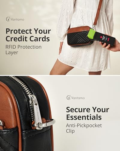 Image of Vantamo Premium Quilted Crossbody Bags for Women with Anti-Pickpocket Clip, Vegan Leather Handbags, Travel Purses for Women