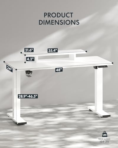 FLEXISPOT Standing Desk with Monitor Stand, 48 x 24 Inches One-Piece Electric Height Adjustable Computer Desk with Cup Holder for Home Office (White Frame+ White Top) — view 2