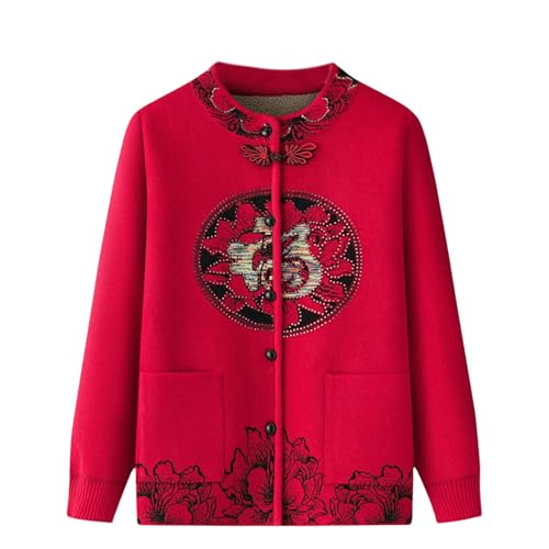 Cárdigan de punto de forro polar para mujer mayor chaqueta de abrigo de otoño elegante