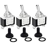 mankk 3 Pcs 2 Pin Toggle Switch 12V Heavy Duty SPST Switch 20A ON/Off with Waterproof Boot Cap Cover for Auto Car Marine Boat KN3A-101A-BKM