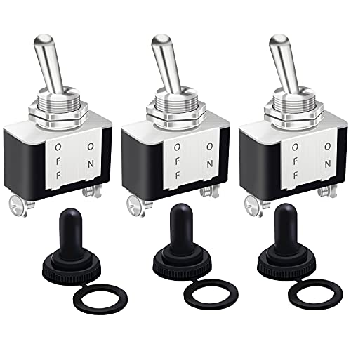 mankk 3 Pcs 2 Pin Toggle Switch 12V Heavy Duty SPST Switch 20A ON/Off with Waterproof Boot Cap Cover for Auto Car Marine Boat KN3A-101A-BKM