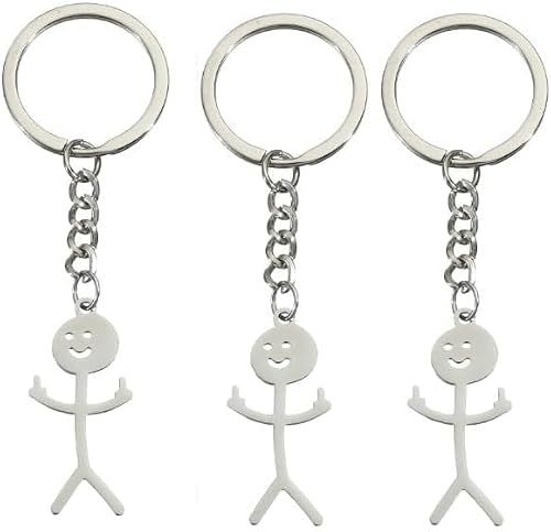 Bwexxt Unisex Silver 3 Pcs Stainless Steel Funny Doodle Keychain Finger Pendant Keyring Long Distance Friendship Jewelry Gift For Men Women Convenient To Carry Keyrings, Keychains Charm Accessories