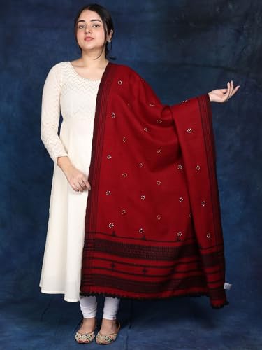 Shawl from Kutch with Embroidered Flowers and Mirrors - Wool4