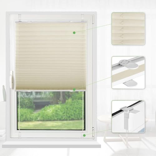 Deswell Plissee ohne Bohren Klemmfix Beige B70 x H100 cm Plisseerollo Sonnenschutz und Sichtschutz Jalousien Easyfix Plissees… – Ansicht 2