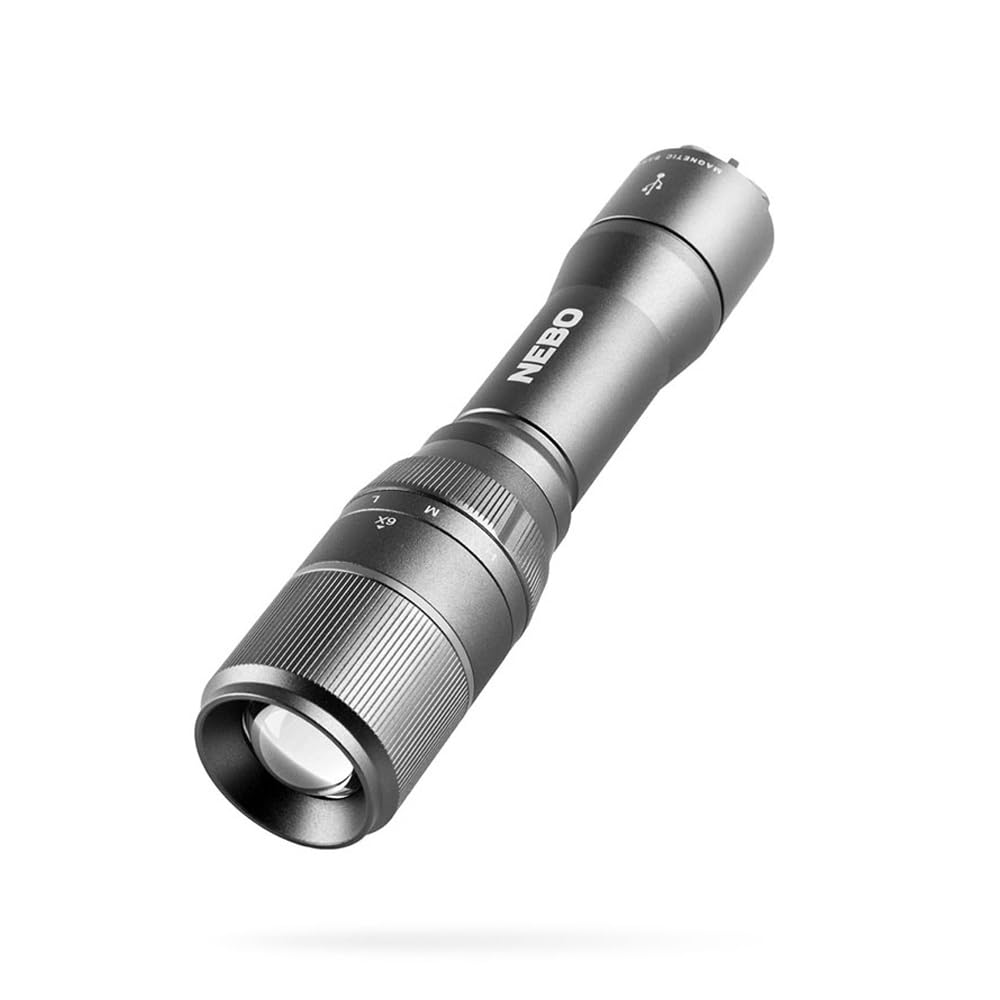 Davinci 1000 Lumens | Black LED Rechargeable Flashlight | 18650 Battery with Power Bank, NEB-FLT-0018-G , Grey