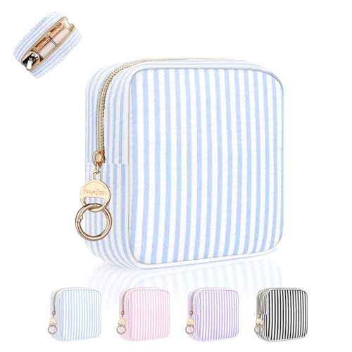 Kosmetiktasche Klein Mini Make up Tasche Kleine Schminktasche Mädchen Weiche Mini-Kulturbeutel Damen Tragbare für Toilettenartikel Reisezubehör Organizer Kosmetikbeutel (A-Blau)