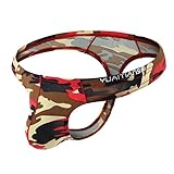 MuscleMate UltraFit Men's Camouflage Thong Underwear, Hot Men's Thong G-String Undie, (L, Red)