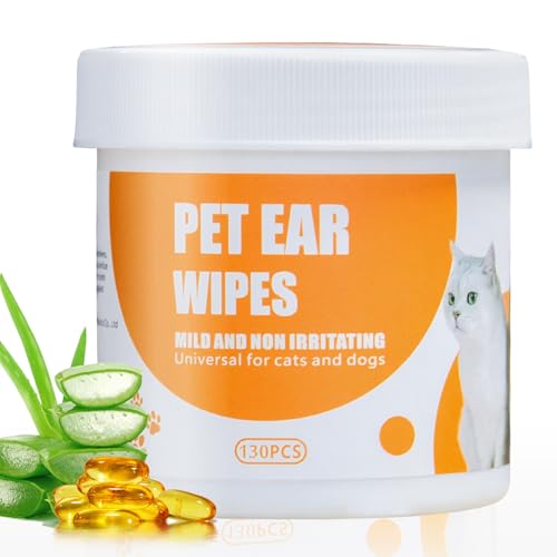 Image of Dog Ear Cleaner Wipes,Cats Dogs Ear Wipes,Debris - Soothes & Relieves Ear Itching,All Natural Ingredients,Safe & Gentle Ear Wipes for Dogs & Cats., white