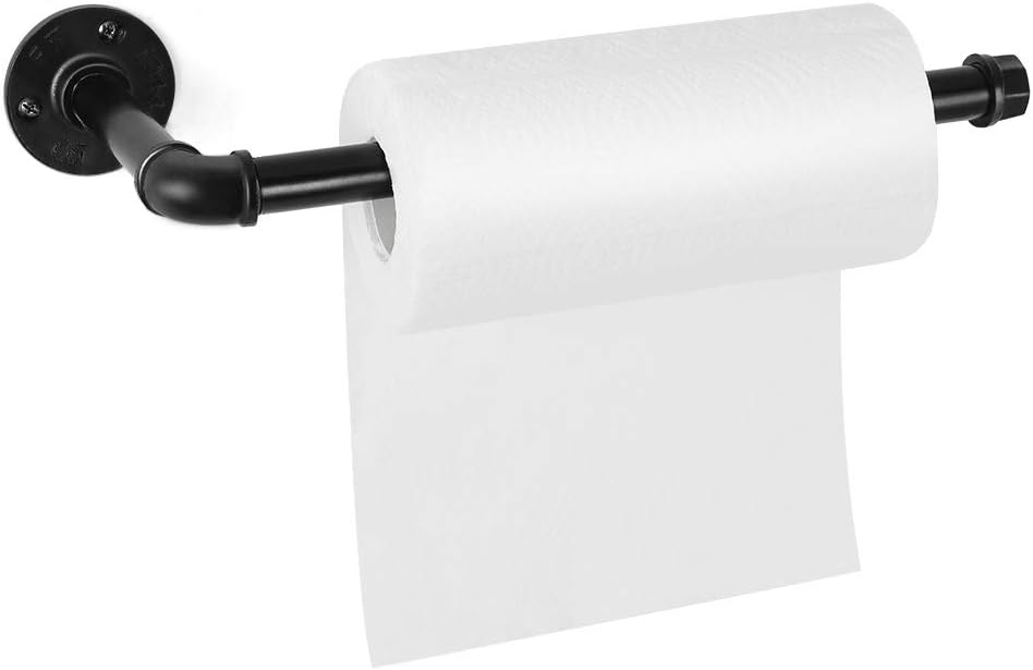 LIANTRAL Paper Towel Holder Wall Mount, Industrial Pipe Toilet Tissue Paper Roll Holder Vintage Rustic Farmhouse Towel Dispenser, Black