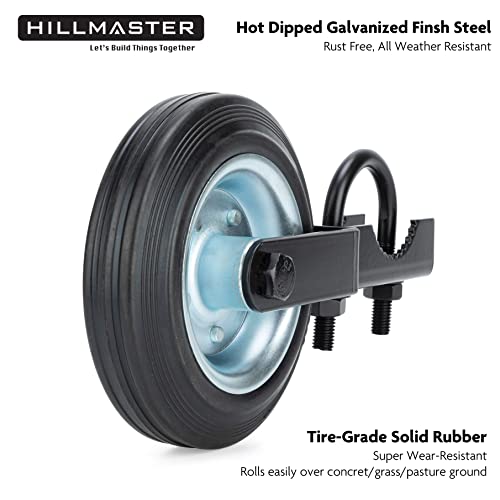 HILLMASTER 6 Inch Gate Wheel Gate Caster Kit with 1-5/8" Thru 2" Gate Frames, Heavy Duty Gate Helper Wheel Gate Support Wheel for Chain Link Fence Swing Gate, Black