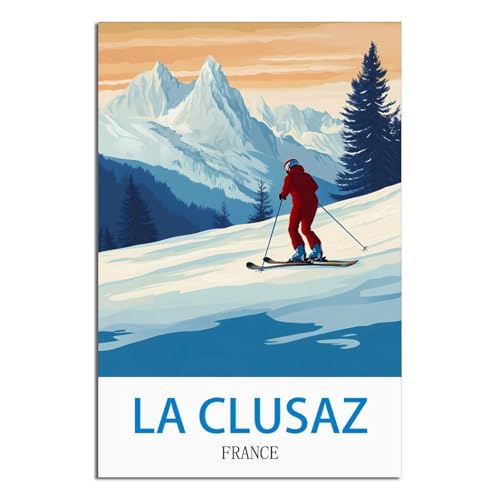 CFXNGA La Clusaz Poster vintage de voyage en France sur toile Décoration murale moderne pour chambre à coucher 20 x 30 cm
