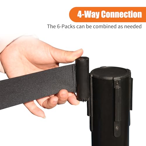 VILMON 41\" Black Crowd Control Stanchion Set, Stable Heavy-Duty Rubber Base with 10 Feet Retractable Belt Crowd Control Barriers, Retractable stanchions for Outdoor Safety (6 Pack) - Thumbnail 5