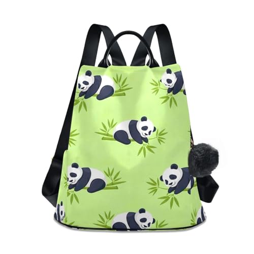 Mochila de viaje urbana para mujer ideal para paseos con diseño de pandas y pompón