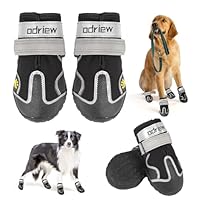 ODRIEW Dog Shoes Large Size Dogs, Medium Dog Booties-Dog Boots & Paw Protectors, 4PCS Small Shoes for Dogs with Reflective Strip, Anti-Slip Sole for Hot Pavement, Rain Snow Walking, Hiking. (Black, 8)