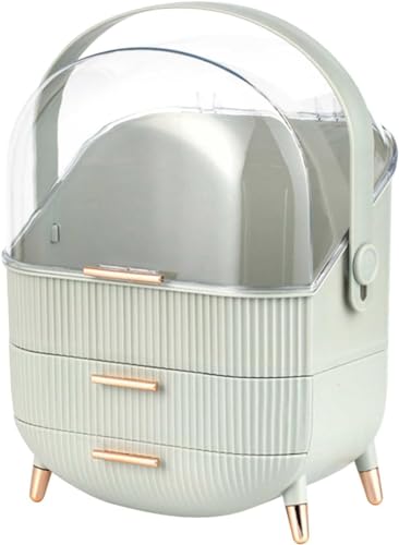 Fegson メイクボックス 化粧品収納ボックス コスメ収納 化粧品ケース 大容量 蓋付き 防塵 防水 引き出し付き 浴室 洗面所収納 3段式 整理簡単 小物入れ 多機能 おしゃれ コスメ 提手 スキンケア商品 持ち運びが容易 デスクトップの整理 女性 (