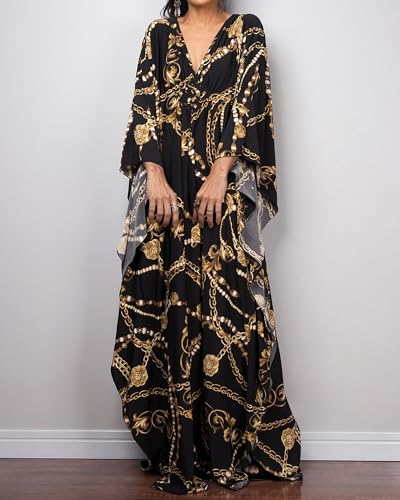 Bsubseach Women Print Beach Kaftan Dress Short Sleeve Plus Size Bathing Suit Cover Ups