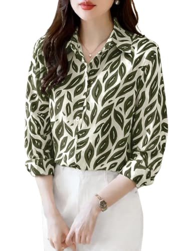 Image of Leriya Fashion Shirt for Women S-3XL | Abstract Printed Crepe Full Sleeve Shirt Collared Silhouette | Office Wear Tops for Women, Western Shirt for Women & Stylish Tops for Women Smart-Casual Styling