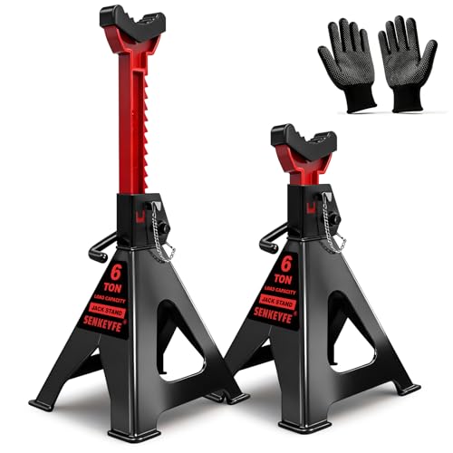 SENKEYFE 6 Ton (13,200 LBs) Jack Stands with Double Pin Locking,Rubber Cover and Large Foot Base,15'-23' Adjustable Height,Heavy Duty Car Jack Stands,Lifting Bus,RV,SUV,MPV,Pickup Truck,ATV/UTV,1 Pair