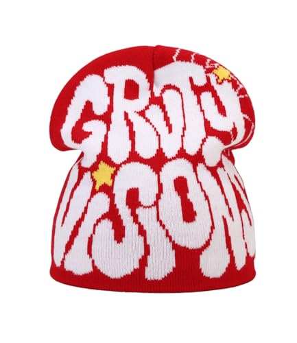 Image of Printed Beanie Hat, Beanies Y2K Winter Hats Streetwear Skull Cap Double-Layer Knitted Beanies Warm Knit Beanie, Hip Hop Streetwear Clothing