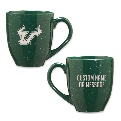 Image of Rico Industries NCAA South Florida Bulls - USF Green Personalized 16 oz Team Color Laser Engraved Speckled Ceramic Coffee Mug