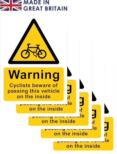 The Signal Range Pack of 5 self adhesive safety signs 135mm x 180mm - Warning Cyclists beware of passing this vehicle on the inside