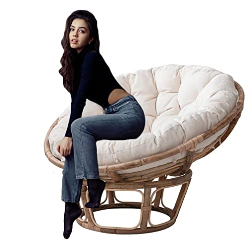TDHLW Papasan CojíN para Silla con Mullido en Forma de Huevo Hamaca Columpio Cojines para Silla Suave y Esponjoso CojíN de Papasan Solo para Interiores y Exteriores CojíN,Blanco,130 * 130cm Cover