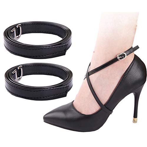 XUMIN 1Pair Black Imitation Leather Adjustable Beam Shoelaces Cross Type Anti-slip Shoe Straps Detachable Anti-loose High Heel Ties Belts Holders for High Heels Holding
