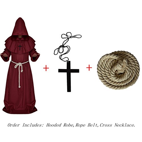 VERNASSA Medieval Monk Robe Priest Robe Halloween Cosplay Costume Cloak - Thumbnail 3