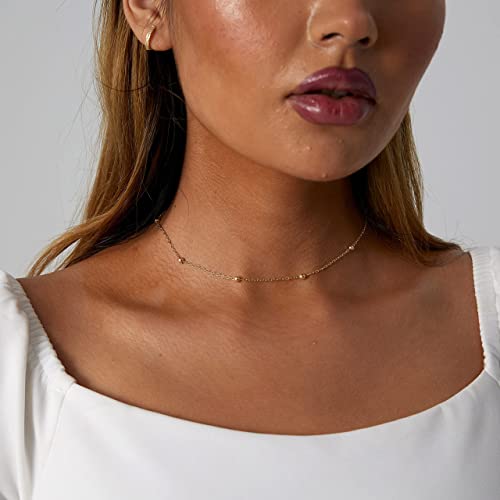 Sewyer 14K Gold Plated Satellite Beaded Choker Necklace For Women Dainty Bead Chain Choker Simple Beaded Necklaces Everyday Jewelry Gifts #TOP1