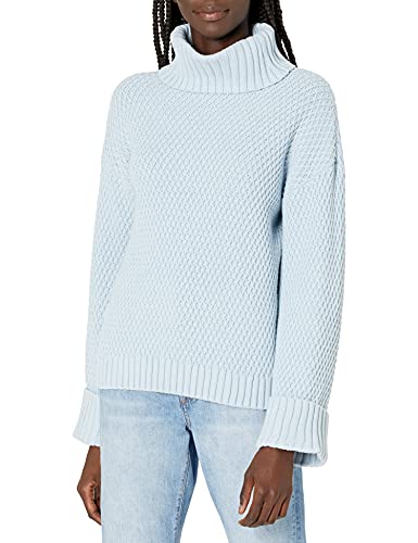 Cable Stitch Women's Oversized Rib-Cuffed Wide Sleeve Turtleneck Sweater -