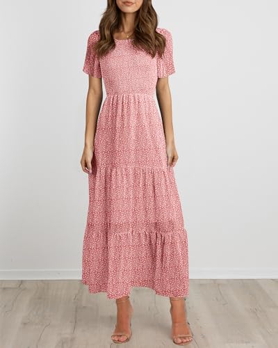 BTFBM Women Casual Short Sleeve Crew Neck Summer Dress Bohemian Floral Printed Flowy Maxi Dresses Tiered Cocktail Dress2